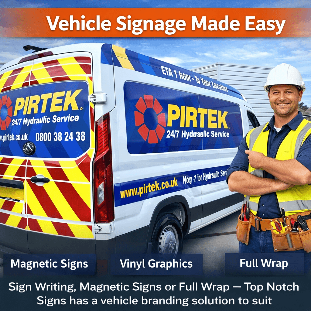 Full graphics and chevon kit on service van including vinyl graphics and reflective signage